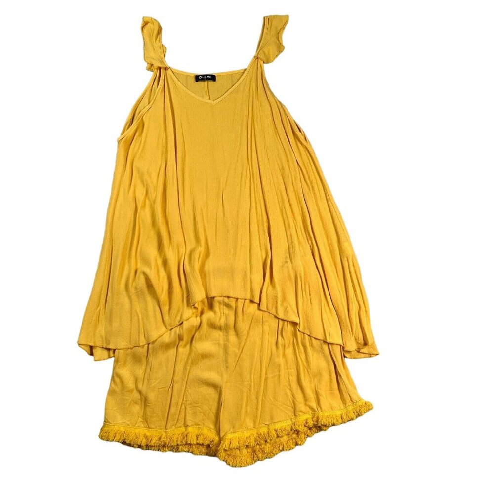 CHICME Women's Fringe Accented Tank Tunic & Shorts Polyester Blend Yellow XL - Picture 4 of 6